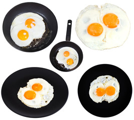 set from two fried eggs isolated on white