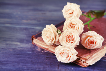 Fototapeta na wymiar Beautiful roses with vintage book