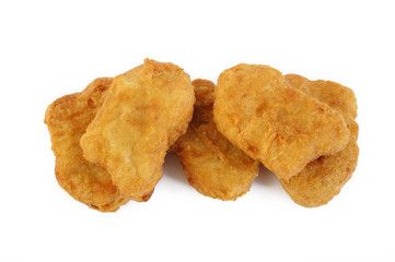Fried chicken nuggets isolated on white