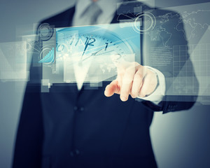 man hands with virtual screens