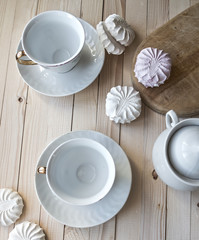 Tea with waffles and marshmallows