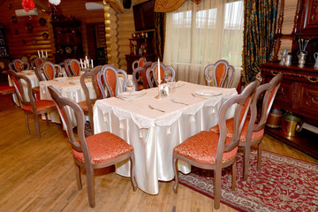 Fragment of an interior of restaurant of a guest complex. Center
