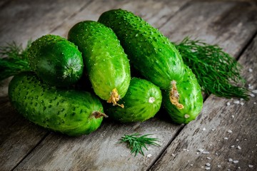 fresh organic cucumbers with dill and sea salt