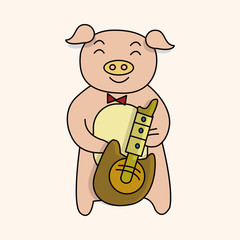 animal pig playing instrument cartoon theme elements