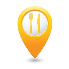 Map pointer with restaurant icon. Vector illustration - obrazy, fototapety, plakaty