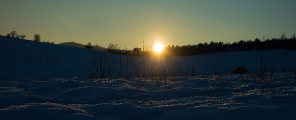 Dark winter sunset panorama
