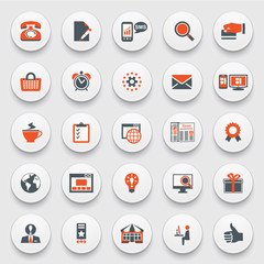 Color modern icons on white buttons. Flat design.