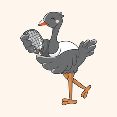 Animal ostrich doing sports cartoon theme elements