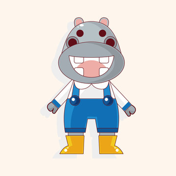 animal hippo winter cartoon theme elements