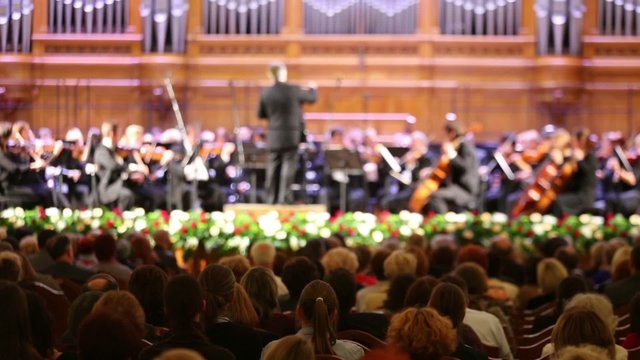 People listening orchestral music at conservatory hall