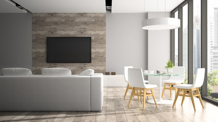 Modern interior with fout white chairs 3D rendering