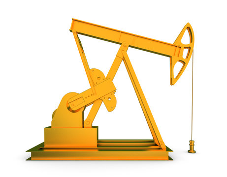 Gold oil rig on isolated white background 3D