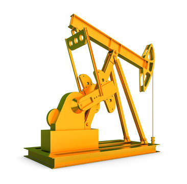Gold oil rig on isolated white background