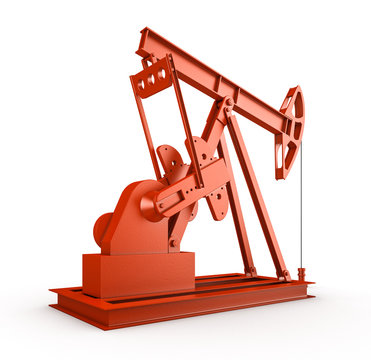 Red oil rig on isolated white background