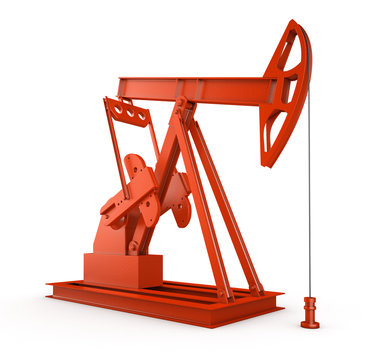 Red oil rig on isolated white