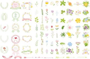 Набор свадебных графических SET- венок, цветы, стрелы, сердца,