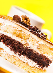 cake close-up and a cup of coffee