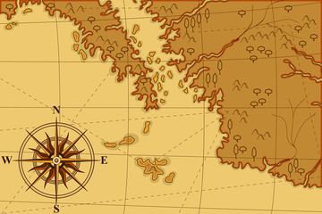 old map with a compass and trees