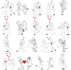 Набор свадебных фотографий, невесты и жениха в любви, вектор