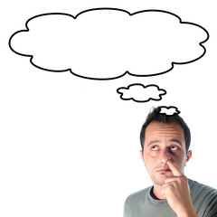 tinking man with finger in nose