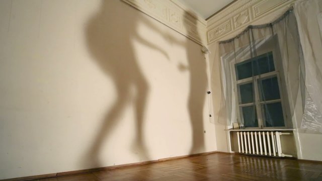 Silhouettes shadows of woman and man dancing boogie-woogie move