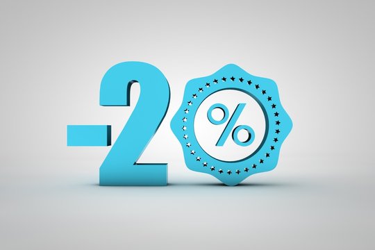 3D image text in 20 percent / 2 percent in blue