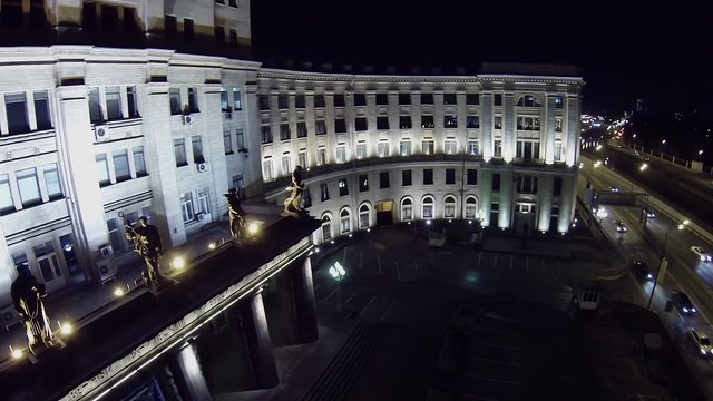 Cars ride near MGTU named by Bauman with sculptures