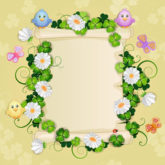 Illustration with beautiful flowers and cute birds.