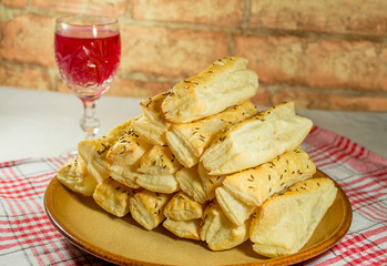 Salt cake bars with glass of wine