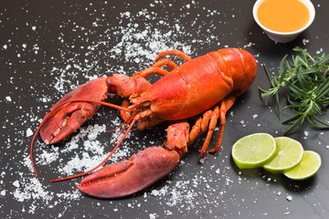 Red lobster on slate tray