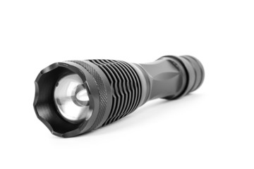 LED black flashlight isolated on white background