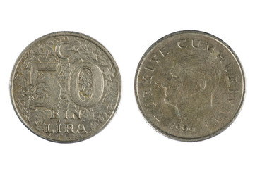 coin Turkey Lira isolated