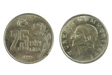 Turkey coin Lira isolated