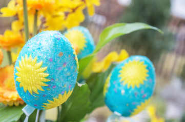 Obraz na płótnie Canvas Decorative Easter eggs closeup