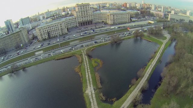 Several ponds in park Lefortovsky near Yauza river quay
