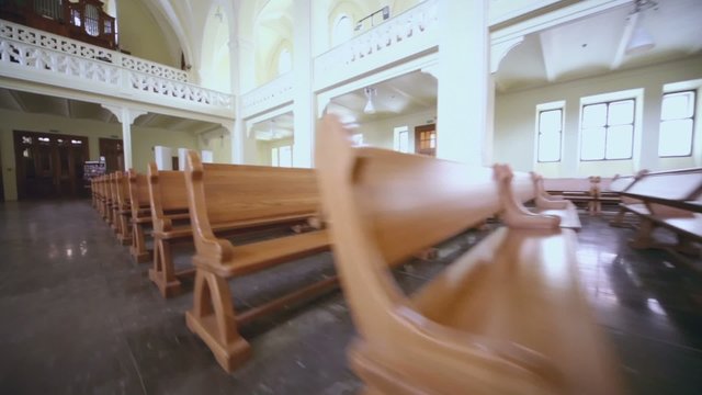 Organ and rows of benches in Evangelical Lutheran Cathedral