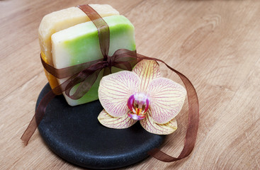 Handmade soap with orchid