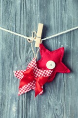 Decoration. Wooden rocking horse over wooden background