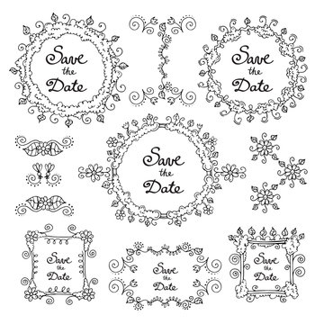 Vector set of hand draw, spring frames with decorative elements
