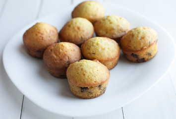 Homemade muffins in plate on table