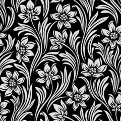 seamless floral pattern on black background