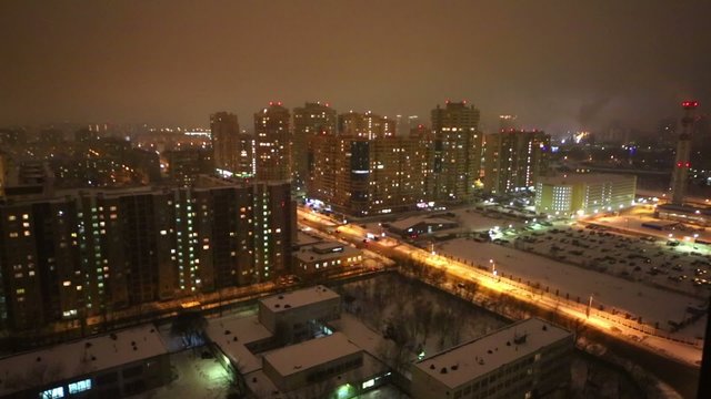 New residential district in winter evening, view from above.