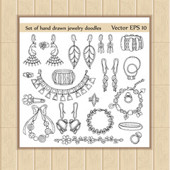 Vector set of hand draw and fashionable jewelry doodles