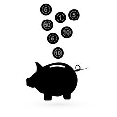 Black icon pig piggy bank. Vector.