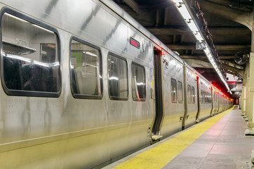 Obraz premium Pociąg na stacji i pustej platformie