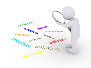 Person with magnifier looking for solution