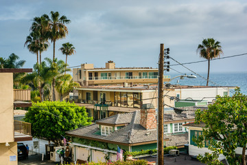 View of buildings and the Pacific Ocean, in Laguna Beach, Califo