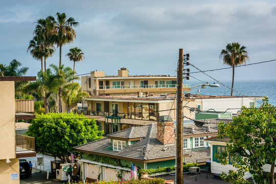 View of buildings and the Pacific Ocean, in Laguna Beach, Califo