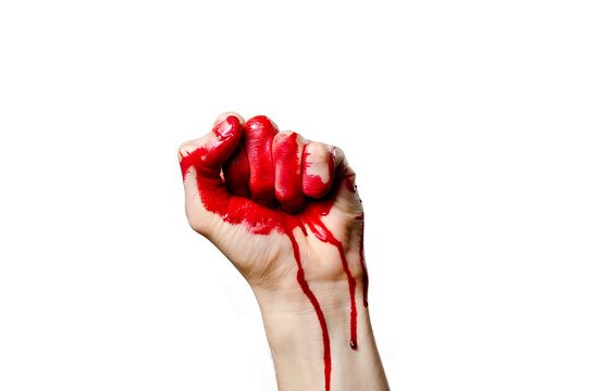 Bloody fist isolated on white
