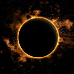 Space background with eclipsed planet
